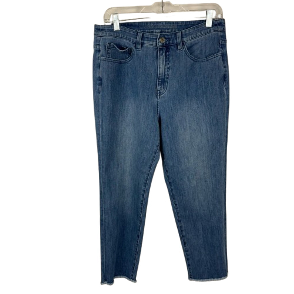 Soft Surrondings Jeans Womens 12 Petite 30 Blue Denim High Rise Cropped Raw Hem